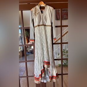 Elegant High Low Dress with Gold and orange Accents